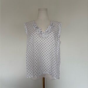 J. Crew White and navy Polka Dot Ruffle Blouse